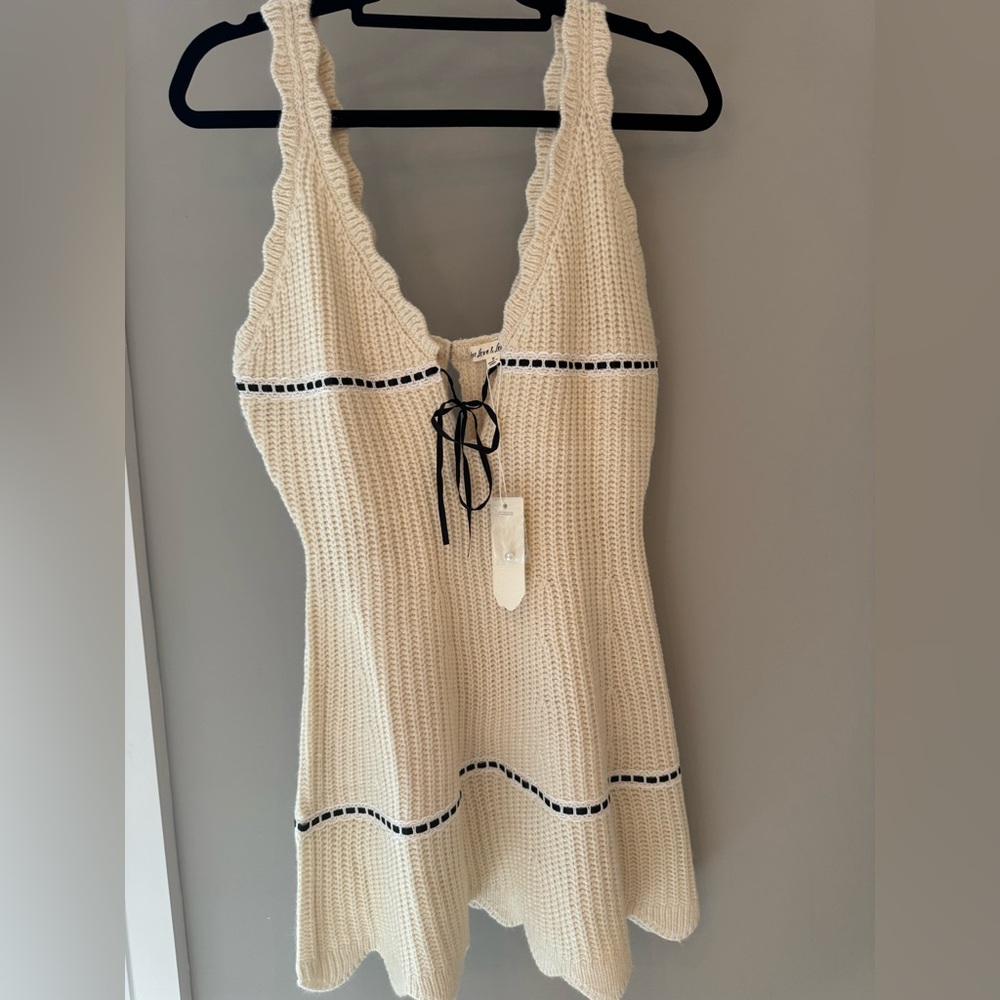 For Love And Lemons Ivory Knit Mini Dress with Black Accents